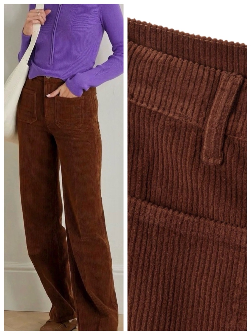 REFORMATION Alyssa Brown High Rise Wide Leg Wide Wale Corduroy Pants size 30
